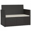 Ławka ogrodowa z poduszkami, czarna, 105 cm, polirattan