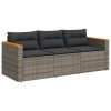 3-osobowa sofa ogrodowa z poduszkami, szara, polirattan