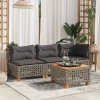 Stolik ogrodowy, szary, 55x55x36 cm rattan PE i drewno akacjowe