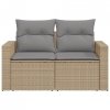 Sofa ogrodowa z poduszkami, 2-osobowa, beż, polirattan