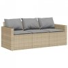 Sofa ogrodowa z poduszkami, 3-osobowa, beż, polirattan