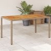 Stół ogrodowy, beżowy 150x90x75 cm, rattan PE i drewno akacjowe