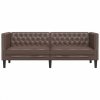 Sofa Chesterfield, 3-os., brązowa, tapicerowana sztuczną skórą