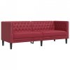 Sofa Chesterfield, 3-os., bordowa, tapicerowana sztuczną skórą