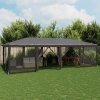 Namiot imprezowy z 12 ścianami z siatki, antracyt, 8x4 m, HDPE