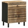 Szafka nocna, czarna, 50x33x60 cm, lite surowe drewno mango