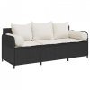 Sofa ogrodowa z poduszkami, 3-osobowa, czarna, polirattan