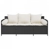 Sofa ogrodowa z poduszkami, 3-osobowa, czarna, polirattan