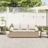 Sofa ogrodowa z poduszkami, 3-osobowa, beż, polirattan