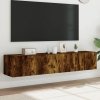 Ścienne szafki TV z LED, 2 szt., przydymiony dąb, 80x35x31 cm