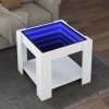 Stolik kawowy z LED, biały 53x53x45 cm, materiał drewnopochodny