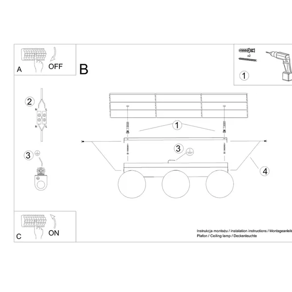 Plafon YOLI 3 czarny