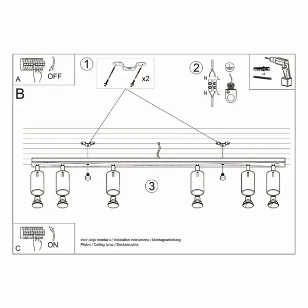 Plafon RING 6L czarny