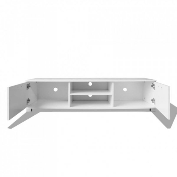 Szafka pod TV, wysoki połysk, biała, 140x40,5x35 cm