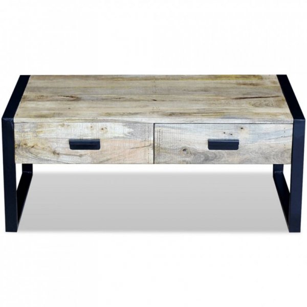 Stolik kawowy z 2 szufladami, lite drewno mango, 100x60x40 cm