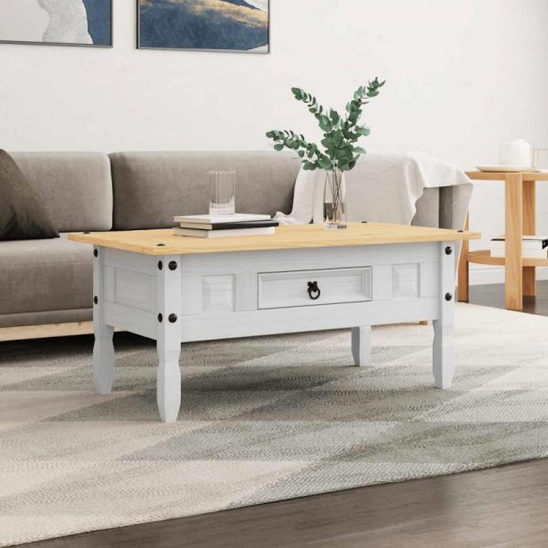 Stolik sosnowy w meksykańskim stylu Corona, biały, 100x55x44 cm