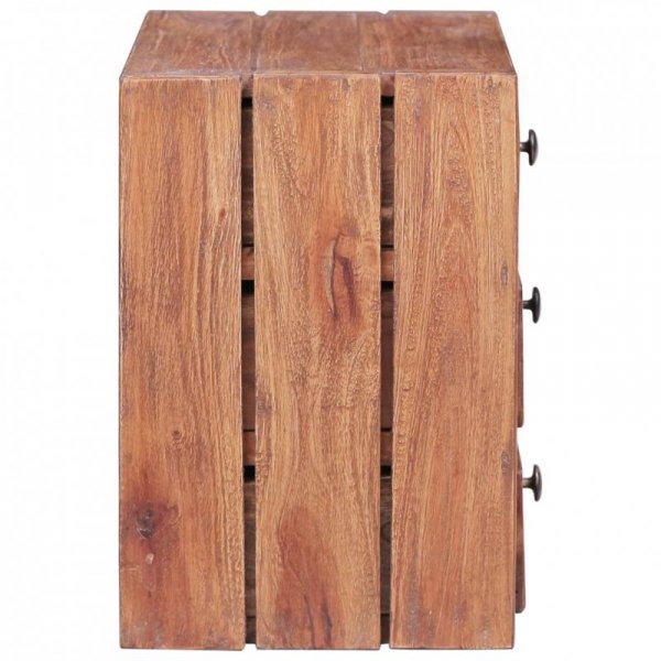 Szafka nocna, 3 szuflady, 35x25x35 cm, lite drewno z mahoniowe