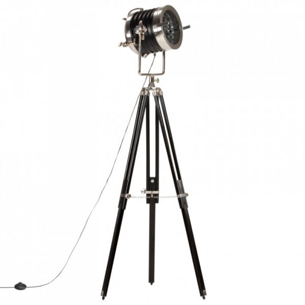 Lampa podłogowa na trójnogu, czarna, lite drewno mango, 171 cm