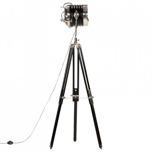 Lampa podłogowa na trójnogu, czarna, lite drewno mango, 171 cm