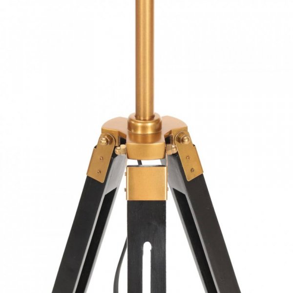 Lampa podłogowa na trójnogu, czarno-złota, drewno, 141 cm