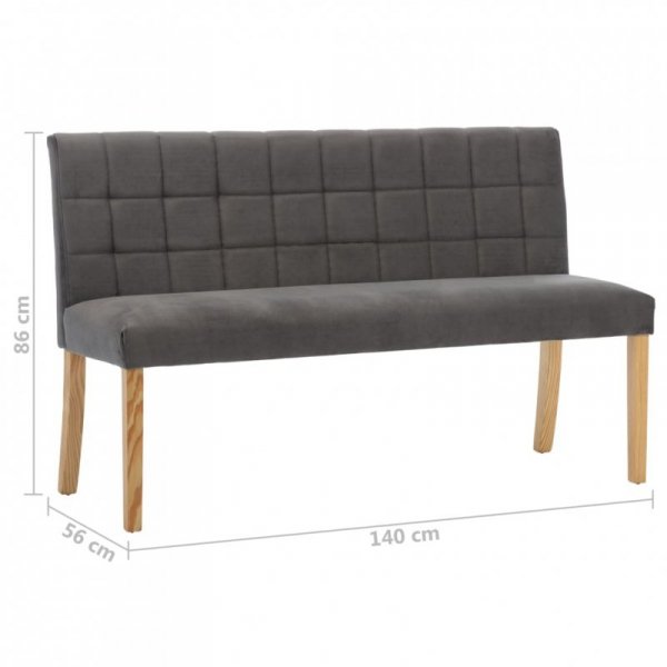 Ławka, 140 cm, szara, tapicerowana aksamitem