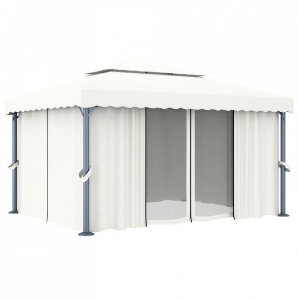Altana ogrodowa z zasłonami, 4 x 3 m, kremowa, aluminium