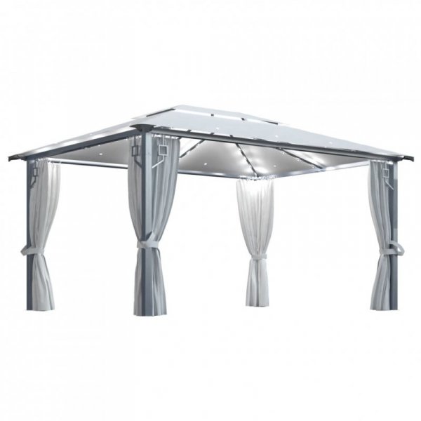 Altana z zasłonami i lampkami LED, 4x3 m, kremowa, aluminium