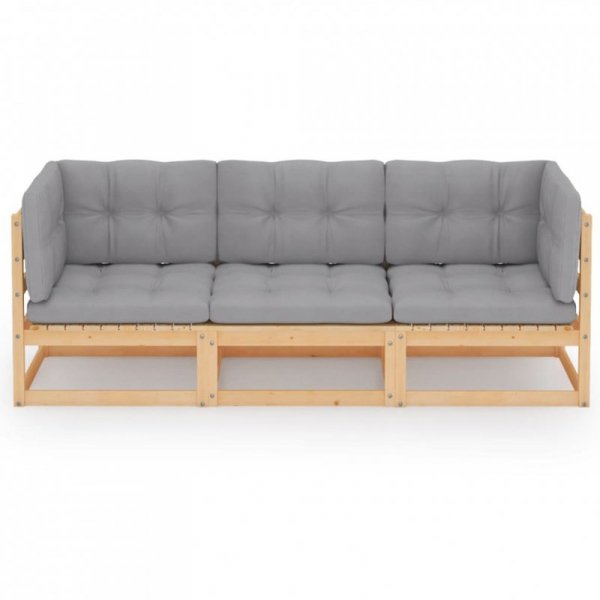 3-osobowa sofa ogrodowa z poduszkami, lite drewno sosnowe