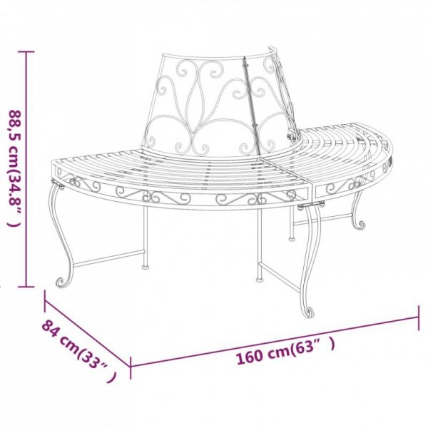 Półokrągłe ławki pod drzewo, 2 szt., Ø160 cm, czarne, stalowe
