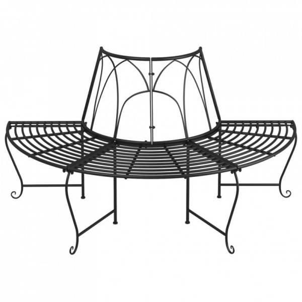 Półokrągłe ławki pod drzewo, 2 szt., Ø159 cm, czarne, stalowe