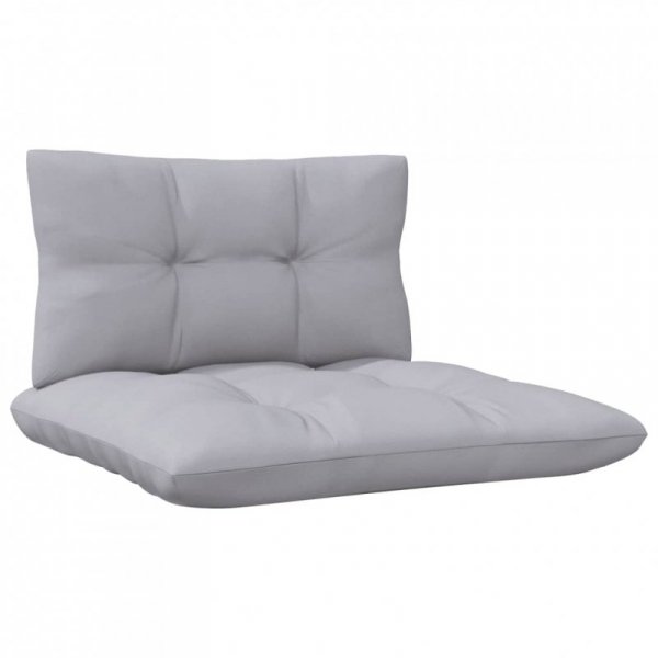 2-osobowa sofa ogrodowa z szarymi poduszkami, drewno sosnowe