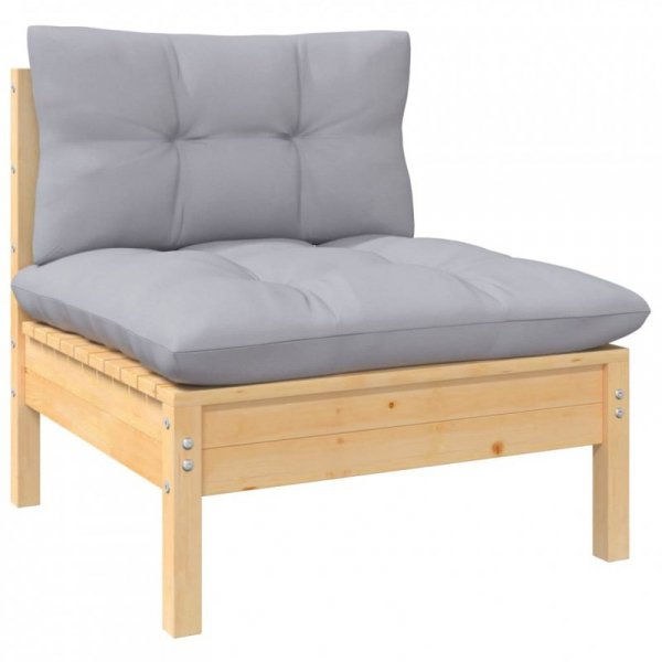 4-osobowa sofa ogrodowa z szarymi poduszkami, drewno sosnowe