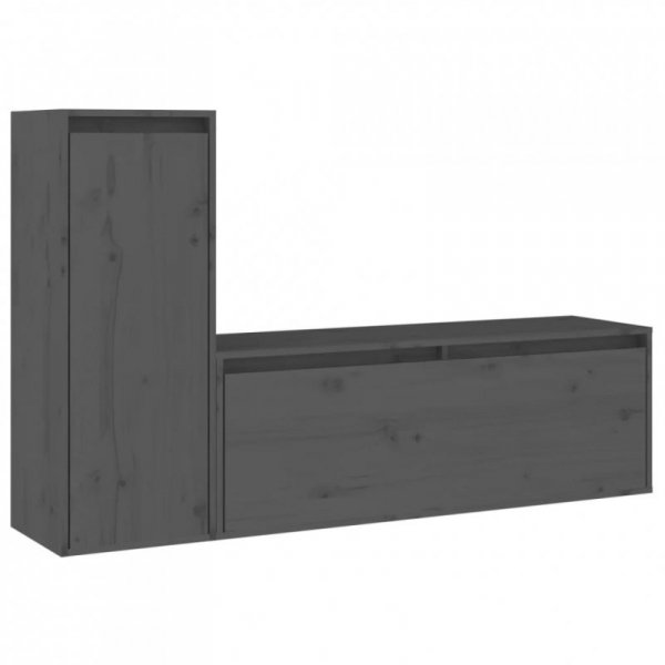 Szafki pod TV, 2 szt., szare, lite drewno sosnowe