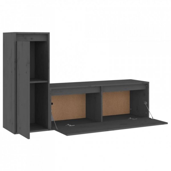 Szafki pod TV, 2 szt., szare, lite drewno sosnowe