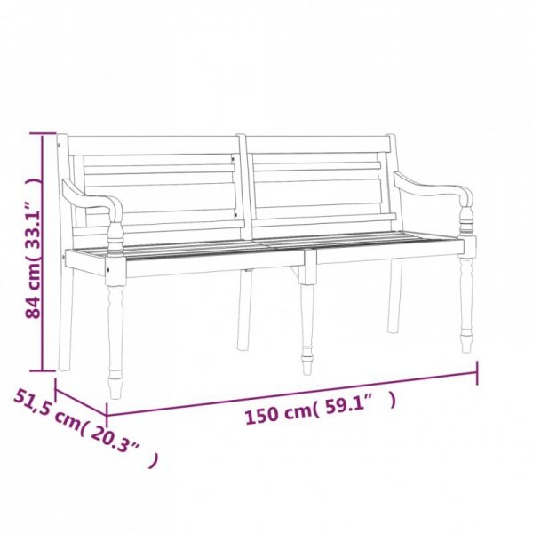 Ławka Batavia z szara poduszką, 150 cm, lite drewno tekowe