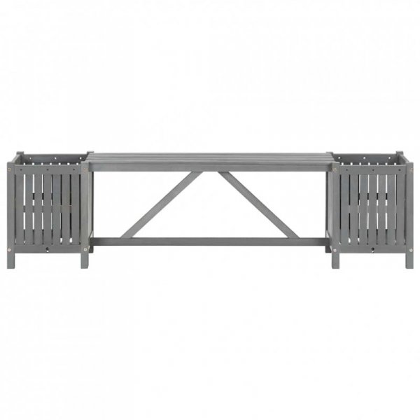 Ławka ogrodowa z 2 donicami 150 cm, lite drewno akacjowe, szara