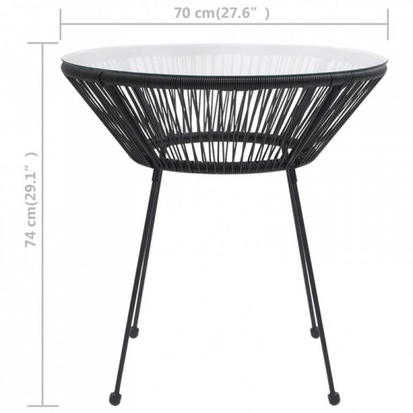 Stolik ogrodowy, czarny, Ø70x74 cm, rattan i szkło