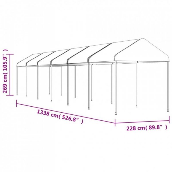 Namiot ogrodowy z dachem, biały, 13,38x2,28x2,69 m, polietylen
