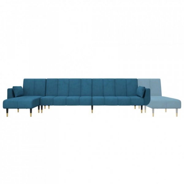 Sofa rozkładana w kształcie L, niebieska, 275x140x70cm, aksamit