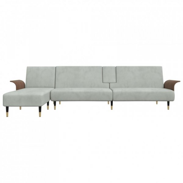 Sofa rozkładana L, jasnoszara, 279x140x70 cm, aksamit