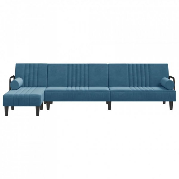 Sofa rozkładana L, niebieska, 260x140x70 cm, aksamit