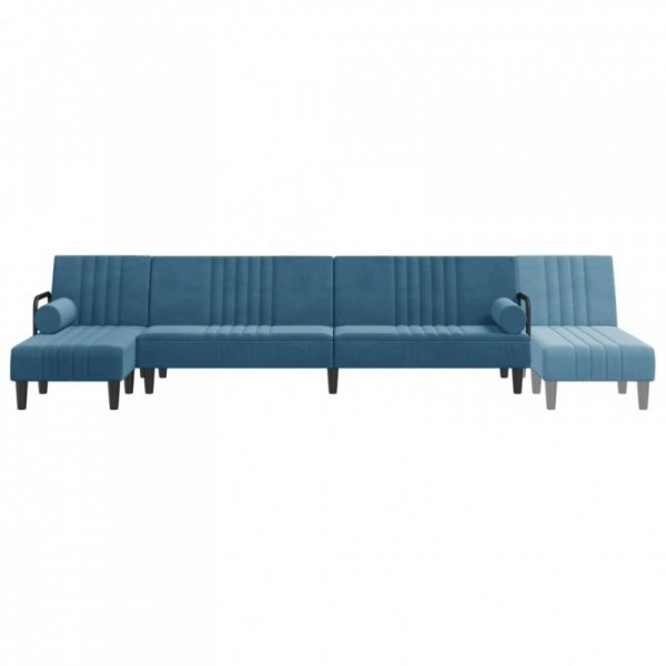 Sofa rozkładana L, niebieska, 260x140x70 cm, aksamit