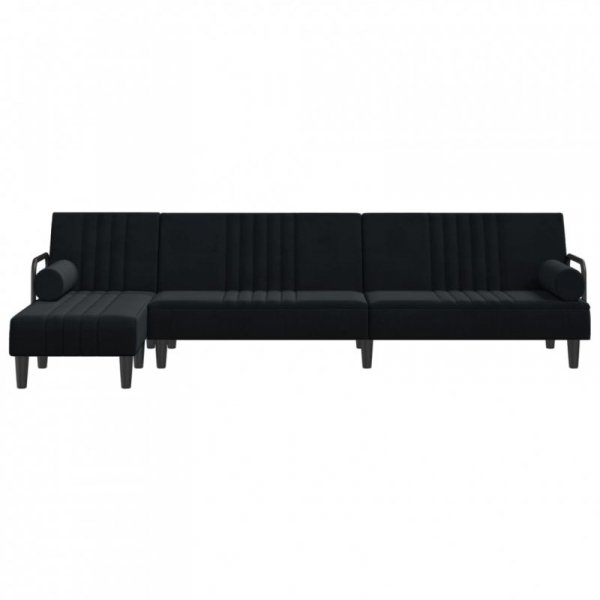 Sofa rozkładana L, czarna, 260x140x70 cm, aksamit