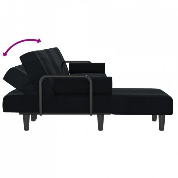 Sofa rozkładana L, czarna, 260x140x70 cm, aksamit
