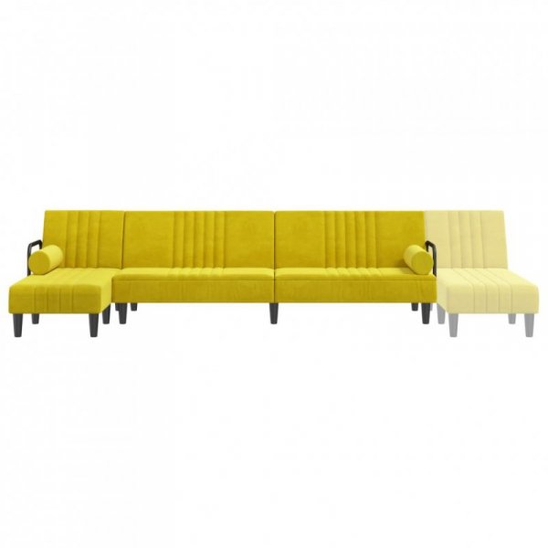 Sofa rozkładana L, żółta, 260x140x70 cm, aksamit