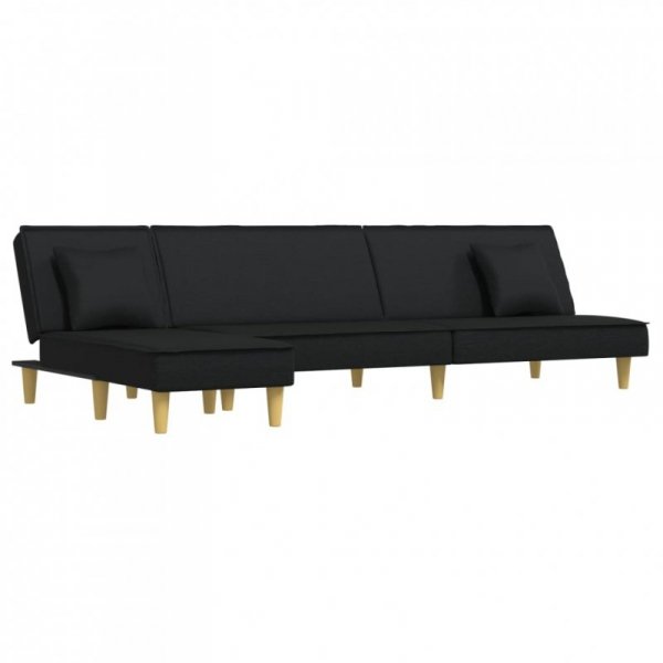 Sofa rozkładana w kształcie L, czarna, 255x140x70 cm, tkanina