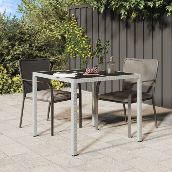 Stół ogrodowy, 90x90x75 cm, szkło i rattan PE, biały