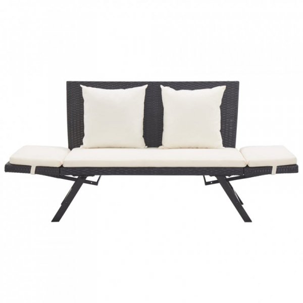 Ławka ogrodowa z poduszkami, czarna, 176 cm, polirattan