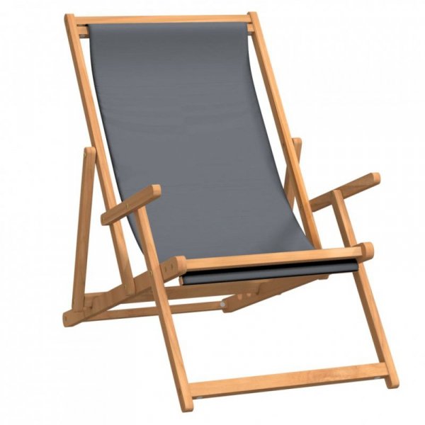 Składany leżak plażowy, lite drewno tekowe, szary