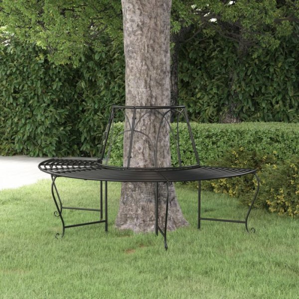Ławka pod drzewo, półokrągła, Ø159 cm, czarna, stalowa
